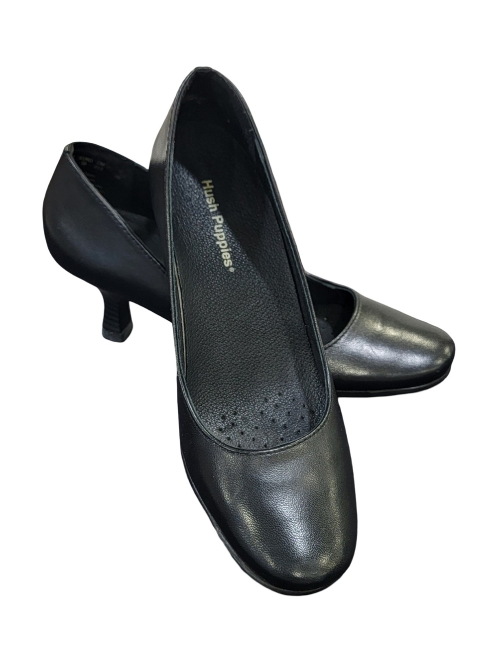 Hush Puppies Wave Reflex Black Leather Round Toe Kitten Heel Pumps Womens Size 7